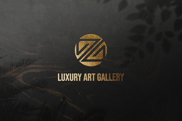 PSD logo mockup with luxury golden wall textured