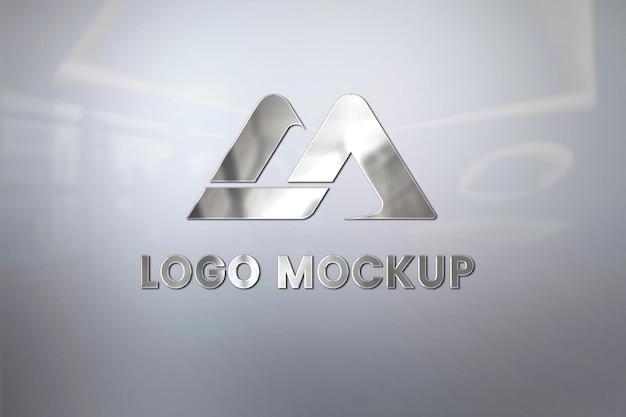 A logo mockup with a silver background