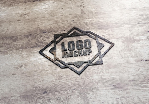 Мокет логотипа с деревянной поверхностью