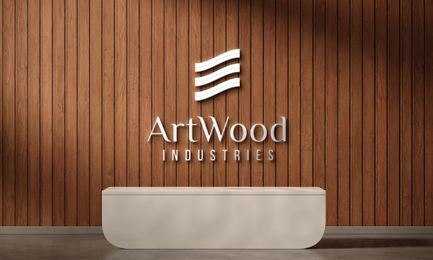 Logo mockup on wood wall for company entrance