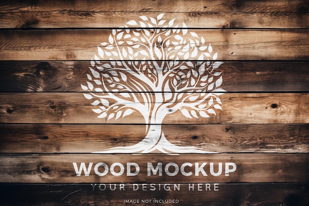 PSD logo mockup on a wooden background