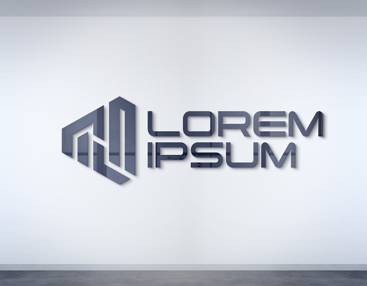 PSD logo na ścianie biura makieta