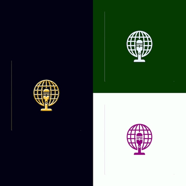 PSD logo nagrody public relations z mikrofonem i globusem fe kreatywne i unikalne projekty wektorowe