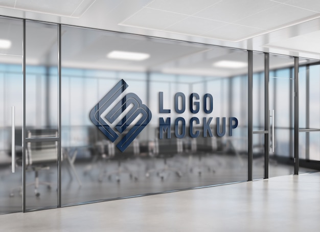 PSD logo on office window mockup