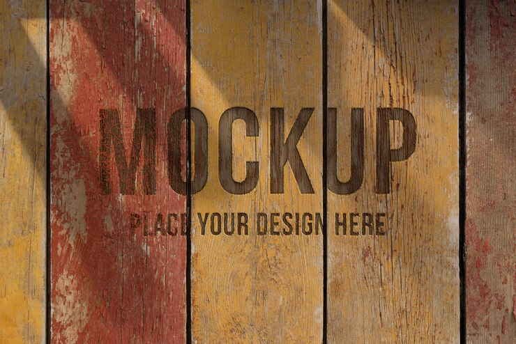 PSD logo op mockup met houteffect