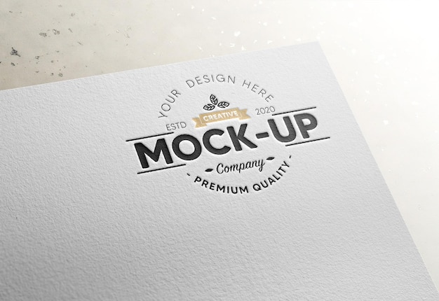 PSD logo su mockup cartaceo con effetto goffrato