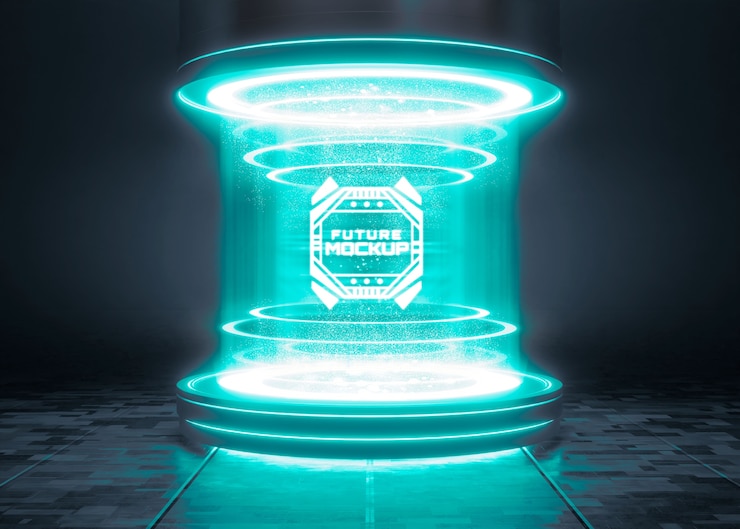 PSD logo in pedestal mockup