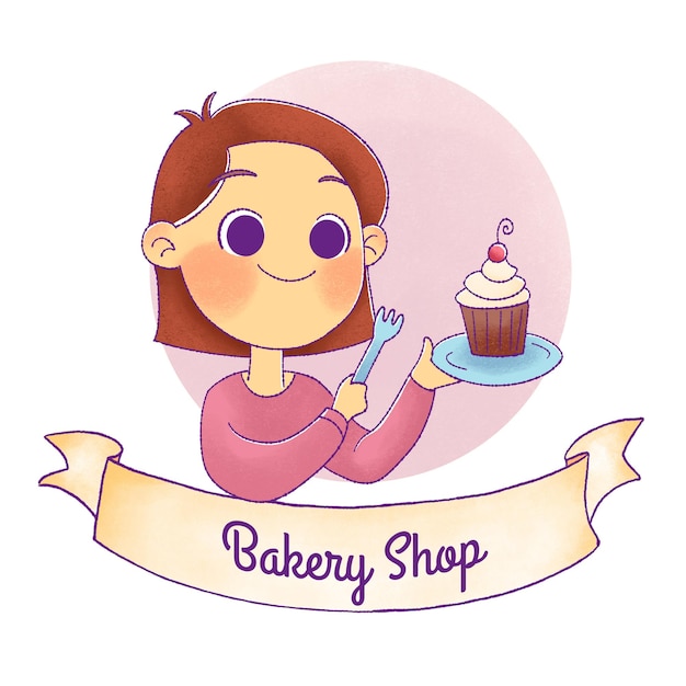 Logo piekarni Kobieta serwująca pyszny ciasto z wiśnią na szczycie