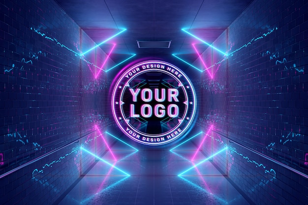 PSD logo projection neon style in underground mockup