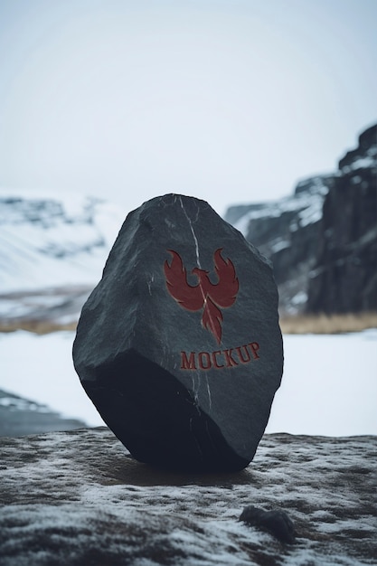 PSD logo on rock mockup