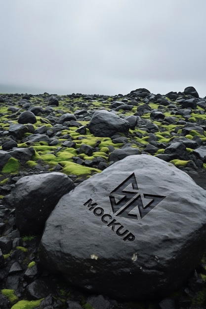 PSD logo on rock mockup