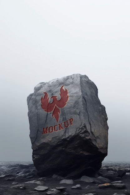 PSD logo on rock mockup