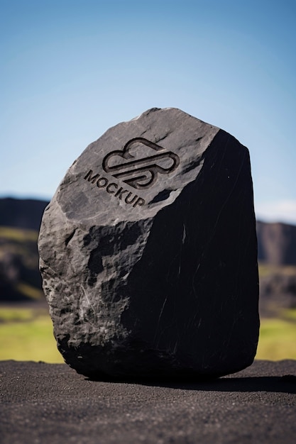 PSD logo on rock mockup