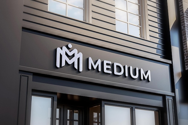 Logo shop sign mockup black store realistic 3d