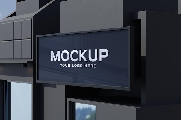 PSD logo sign mockup on black facade store