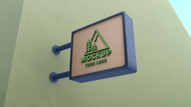 PSD logo sign mockup pinned on wall