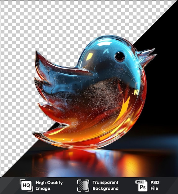 Logo Twiter W 3d Błyszczącego Ptaka Z Ostrymi Dziobami I Czarnym Okiem Umieszczonym Na Stole Z Błyszczącym
