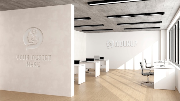 Logo on wall mockup indoors