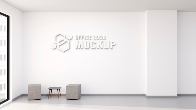 PSD logo on wall mockup indoors