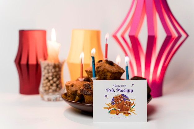 PSD lohri-mockup met cupcakes