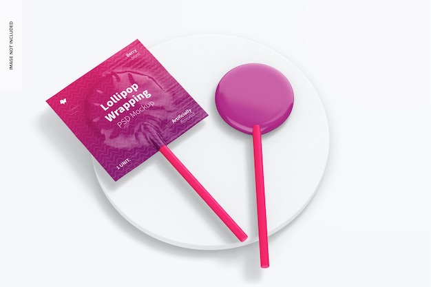 Lollipop wrappings mockup, on surface