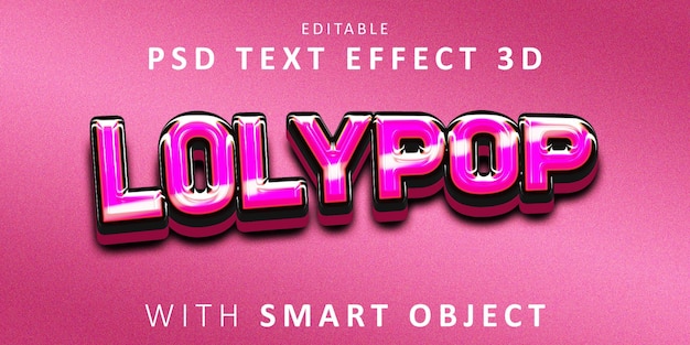 Lolypop sweet text effect effect editable text effect with 3d texture psd mock up with smart object