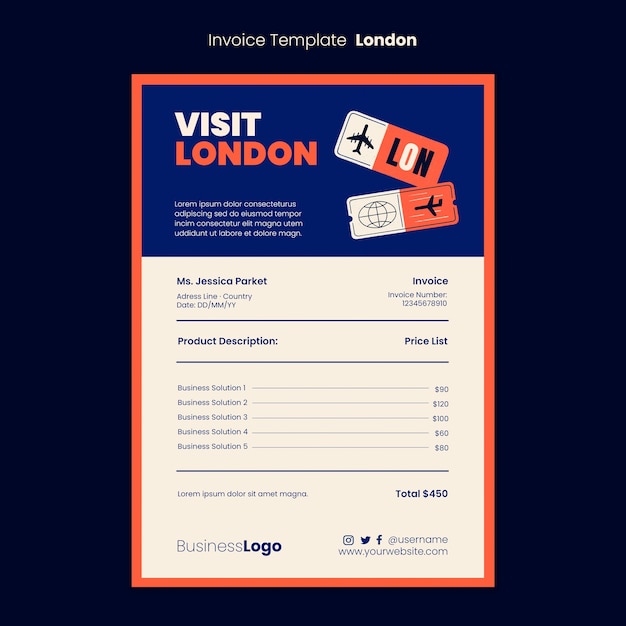 London travel invoice template