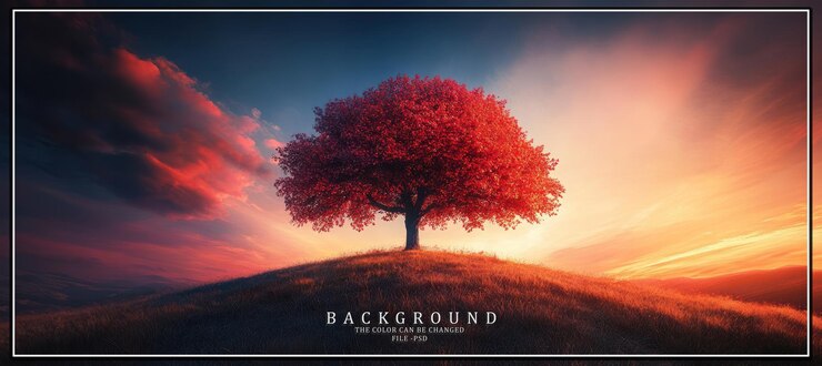 PSD a lone tree stands on a hilltop bathed in the warm glow of a sunset