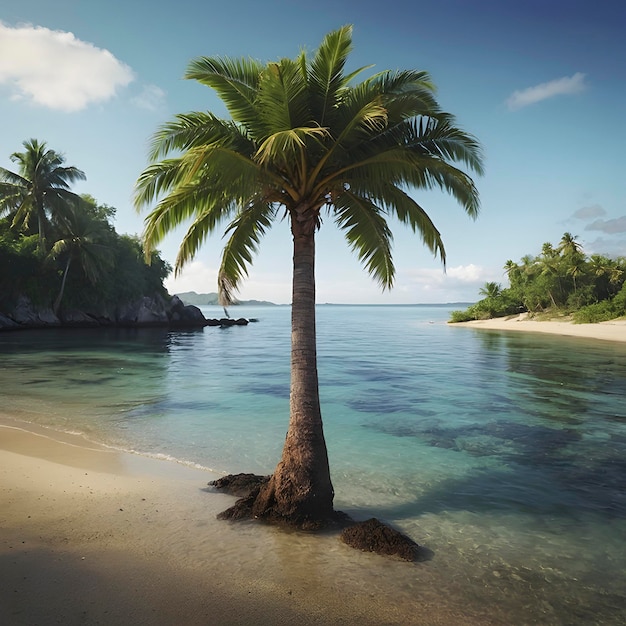 PSD lonely palm tree on the small island