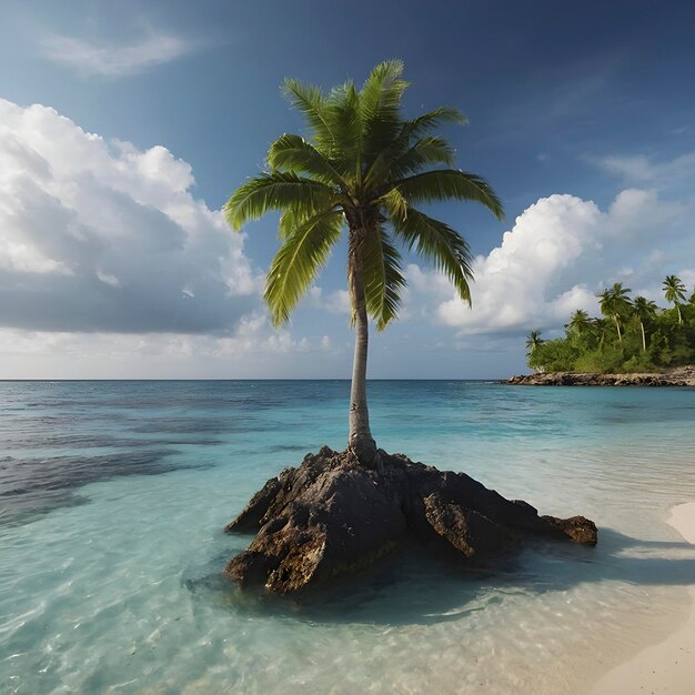 PSD lonely palm tree on the small island