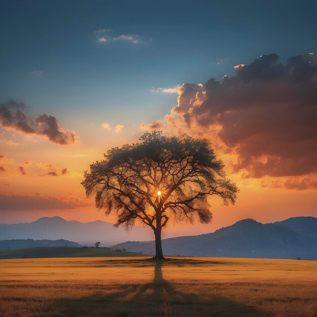 Un albero solitario al tramonto