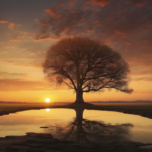 PSD un albero solitario al tramonto