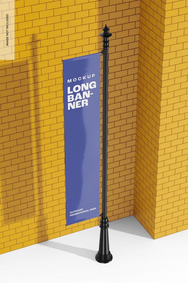 PSD long banner mockup, high angle view