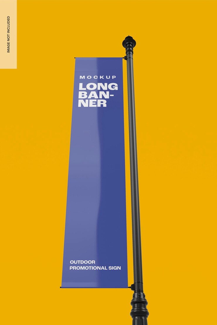 PSD long banner mockup, low angle view