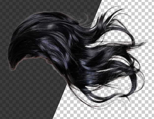 PSD un lunghi capelli neri con un aspetto disordinato stock png