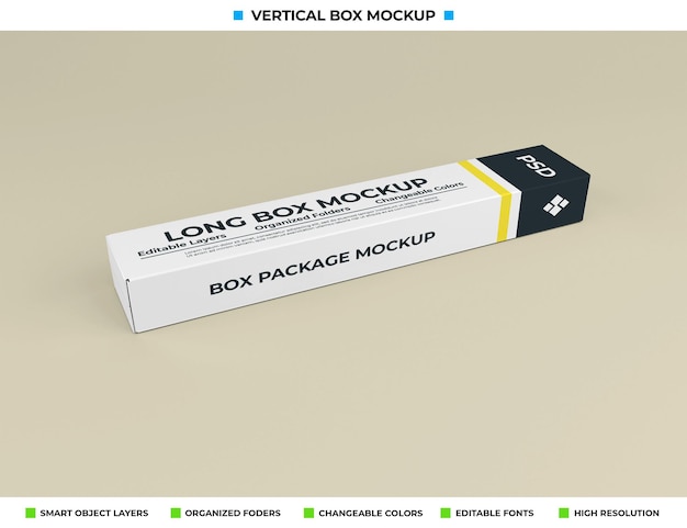 PSD long box mockup for product packaging
