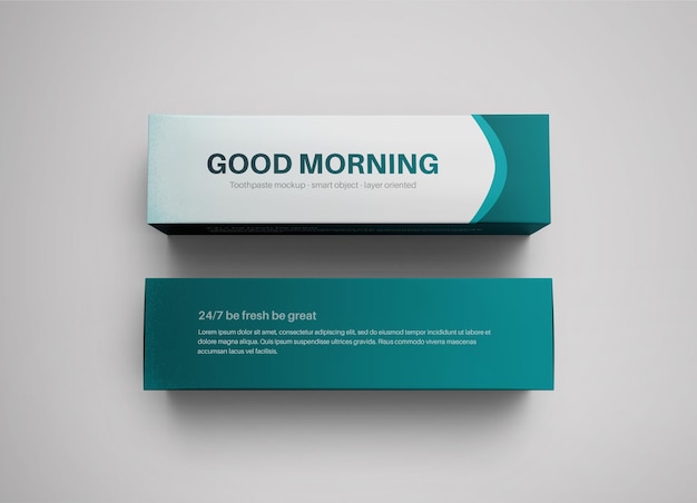 Long cosmetic tube or toothpaste box packaging mockup