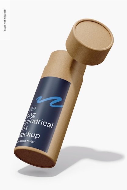 PSD long cylindrical box with label mockup falling