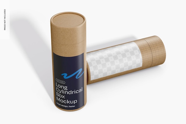 Long cylindrical boxes with label mockup perspective