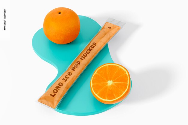 PSD long ice pop bag mockup on podium