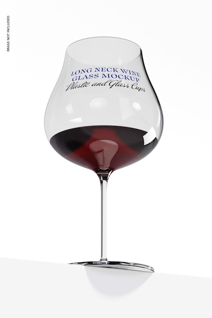 PSD long neck wine glass mockup, low angle view