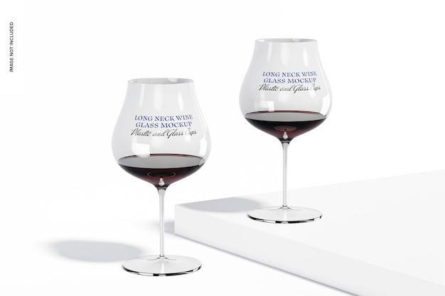 PSD long neck wine glasses mockup, with podium