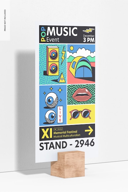Long poster on stand mockup, perspective