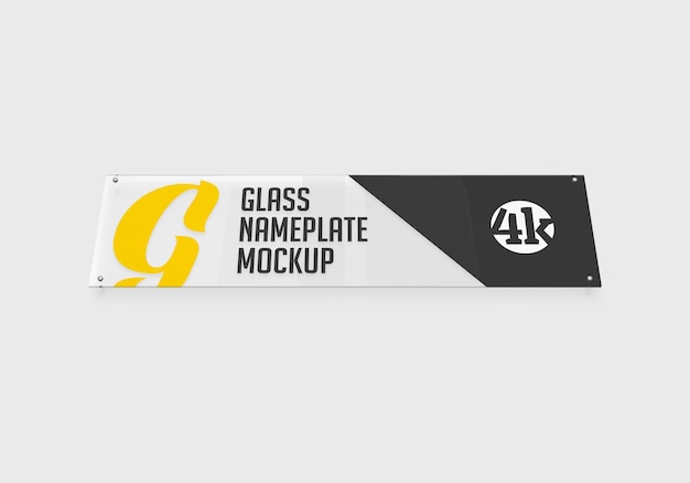 Long rectangular glass nameplate mockup isolated