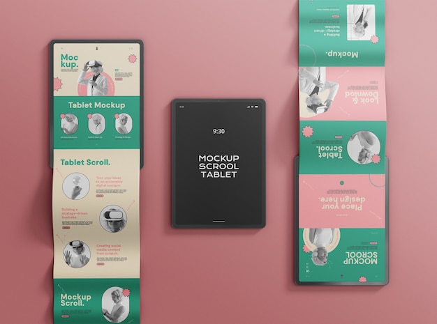 PSD long scroll concept mock-up with device