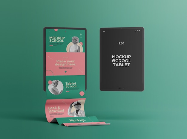 PSD long scroll concept mock-up with device