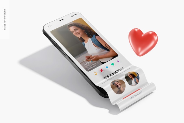 Long scroll dating app screen mockup, linkse weergave