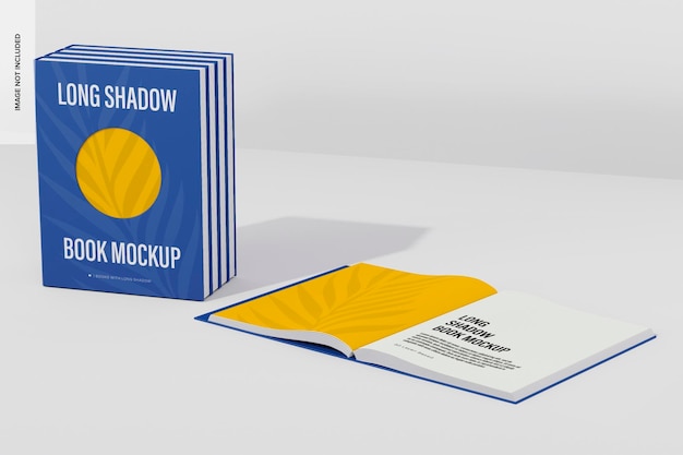 Mockup di libri a lunga ombra, vista a destra