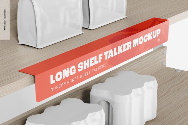 PSD long shelf talker mockup, high angle view