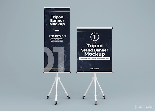 PSD long and short tripod banner stand mockup